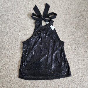 NWT Cupio Blush Women's Sequined Tie Neck Halter Top Blouse Size M